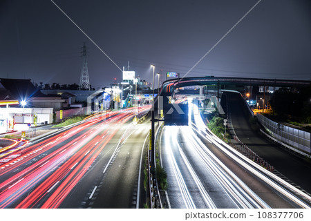 Hamamatsu City Route 1 night view light trace photo Hamamatsu City Route 1 night view light trace photo 108377706
