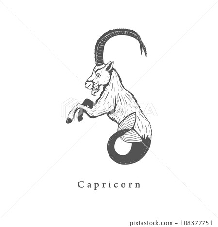 Capricorn zodiac symbol in engraving style 108377751