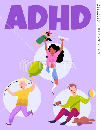 ADHD Attention Deficit Hyperactivity Disorder in children flat vector illustration. 108377757