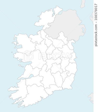 Vector blank map of Ireland with counties and administrative divisions, and neighbouring countries. Editable and clearly labeled layers. 108378017