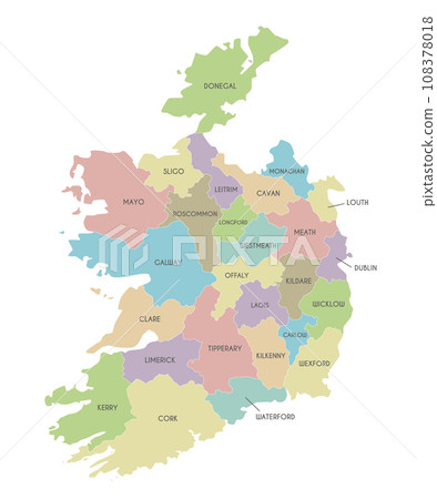 Vector map of Ireland with counties and administrative divisions. Editable and clearly labeled layers. Vector map of Ireland with counties and administrative divisions. Editable and clearly labeled layers. 108378018