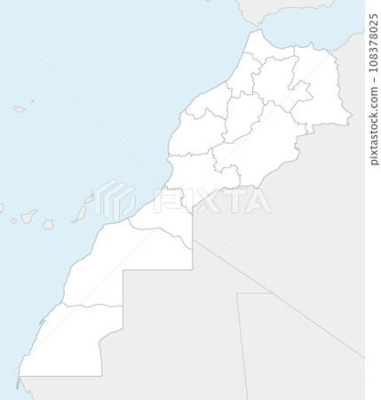 Vector blank map of Morocco with regions and administrative divisions, and neighbouring countries. Editable and clearly labeled layers. 108378025