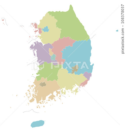 Vector blank map of South Korea with provinces, metropolitan cities and administrative divisions. Editable and clearly labeled layers. 108378037