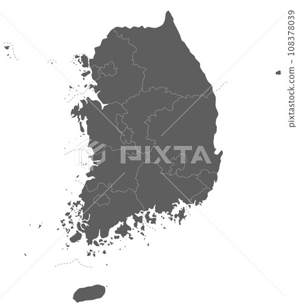 Vector blank map of South Korea with provinces, metropolitan cities and administrative divisions. Editable and clearly labeled layers. 108378039