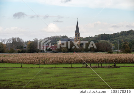 Green and golden agriculture fields at the Flemish countryside around Roosdaal, Belgium Green and golden agriculture fields at the Flemish countryside around Roosdaal, Belgium 108378216