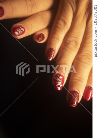 Red nail varnish nails Red nail varnish nails 108378303
