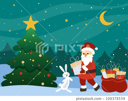 Cute Santa gives surprise box to bunny Cute Santa gives surprise box to bunny 108378539