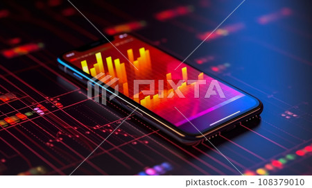 Visualization of sales dynamics growth on Cyber Monday on a smartphone, use of AI in sales forecasts 108379010