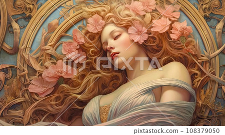 Portrait of a girl in art nouveau style, vintage old style as an idea for wallpaper or banner 108379050