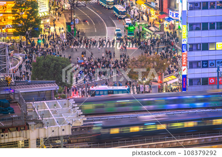 Japan's Tokyo cityscape 2023 halo performance. View of Shibuya Scramble Crossing etc. = October 31st 108379292