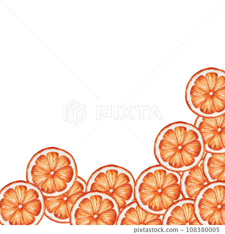 Watercolor Christmas frame, template illustration with fresh mandarin. New year hand painting orange isolated on white background. For designers, food decoration, menu, shop, for postcards, wrapping 108380005