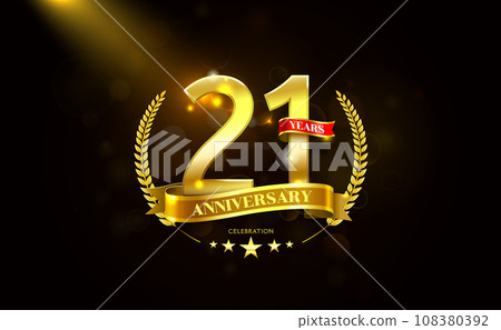 21 Years Anniversary in laurel wreath Gold Ribbon 21 Years Anniversary in laurel wreath Gold Ribbon 108380392