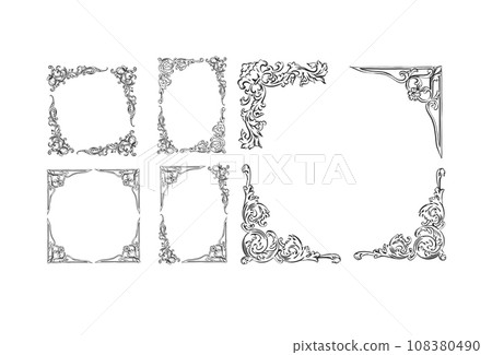 Hand drawn vector abstract outline,graphic,line art vintage baroque ornament floral frames set in minimalistic modern style.Baroque floral vintage outline design concept.Vector antique frame isolated. Hand drawn vector abstract outline,graphic,line art vintage baroque ornament floral frames set in minimalistic modern style.Baroque floral vintage outline design concept.Vector antique frame isolated. 108380490