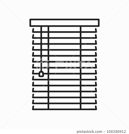 Window horizontal blind, sun protection shutter outline icon. Vector curtain shade, light blocking horizontal jalousie, window blind cover Window horizontal blind, sun protection shutter outline icon. Vector curtain shade, light blocking horizontal jalousie, window blind cover 108380912