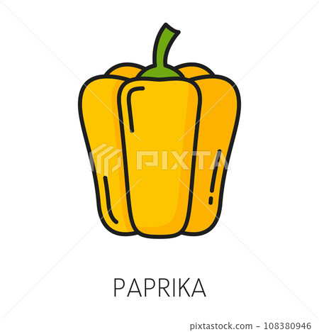 Paprika color icon, raw organic natural capsicum bell pepper. Sweet bulgarian pepper veggie farm vegetable, vector bellpepper Paprika color icon, raw organic natural capsicum bell pepper. Sweet bulgarian pepper veggie farm vegetable, vector bellpepper 108380946