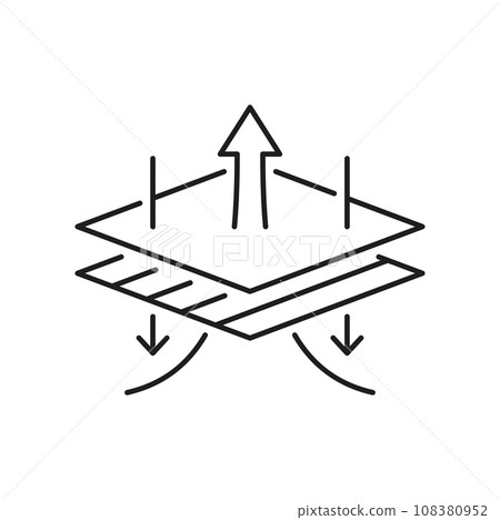 Layered breathable material, absorption surface isolated outline icon. Vector airflow textile layers and water resistant fabric, thermal repellent textile Layered breathable material, absorption surface isolated outline icon. Vector airflow textile layers and water resistant fabric, thermal repellent textile 108380952