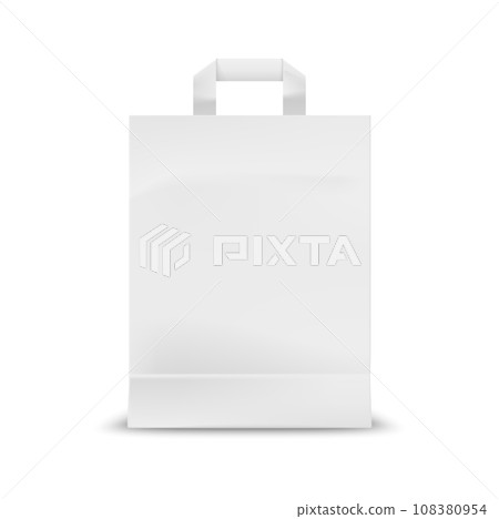 White tote bag mockup, isolated 3d vector fabric, canvas or paper eco friendly template for identity or branding. Shopper reusable cloth package or sack with handle 108380954