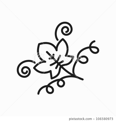 Grape leaf on stem isolated leaves decor ornament outline icon. Vector isabella grape leaf with swirls, line art grapevine branch, winery sign Grape leaf on stem isolated leaves decor ornament outline icon. Vector isabella grape leaf with swirls, line art grapevine branch, winery sign 108380973