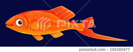 Cartoon swordtail aquarium fish funny character. Tropical river or freshwater aquarium animal comical vector personage or cheerful mascot, isolated funny orange swordtail fish Cartoon swordtail aquarium fish funny character. Tropical river or freshwater aquarium animal comical vector personage or cheerful mascot, isolated funny orange swordtail fish 108380977