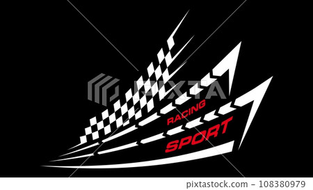 Sport car racing emblem, sticker with stripes and checkered flag. Vector motorsport and automotive motor race, drifting vehicle sticker Sport car racing emblem, sticker with stripes and checkered flag. Vector motorsport and automotive motor race, drifting vehicle sticker 108380979