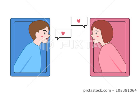 Long distance relationship and dating online concept. woman and man talking through cellphone. Romantic moment. Couple illustration Long distance relationship and dating online concept. woman and man talking through cellphone. Romantic moment. Couple illustration 108381064