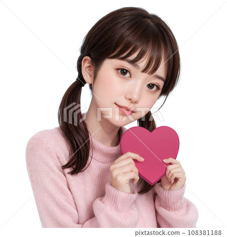 Girl holding a box of heart-shaped Valentine chocolates generated by AI Girl holding a box of heart-shaped Valentine chocolates generated by AI 108381188