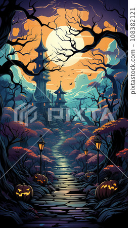 Halloween game card in the style of colorful pixel, japanese folklore. AI Generative 108382121