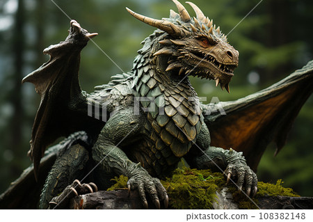 Traditional Asian green dragon close up, green background. 2024 Chinese New Year zodiac sign. AI Generative 108382148