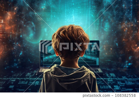 Computer kid blogger. Online social media. Generate Ai 108382558