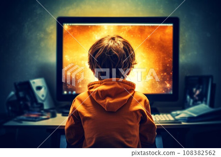 Computer child blogger. Smile work. Generate Ai Computer child blogger. Smile work. Generate Ai 108382562