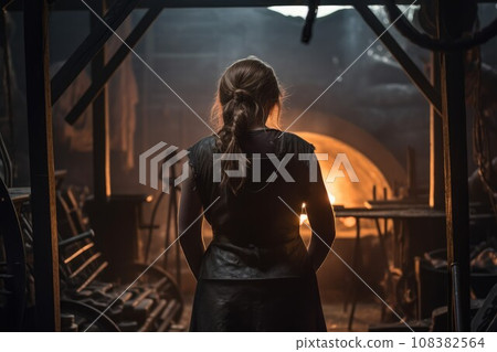 Blacksmith forge woman craft. Master sword. Generate Ai Blacksmith forge woman craft. Master sword. Generate Ai 108382564