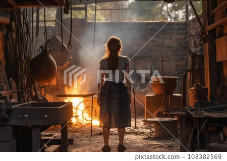 Blacksmith woman workshop forge. Molten industry. Generate Ai Blacksmith woman workshop forge. Molten industry. Generate Ai 108382569