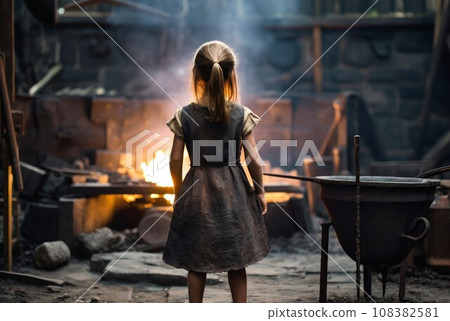 Blacksmith girl forge. Worker industry. Generate Ai 108382581