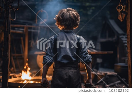 Blacksmith child forge. Molten traditional. Generate Ai Blacksmith child forge. Molten traditional. Generate Ai 108382592