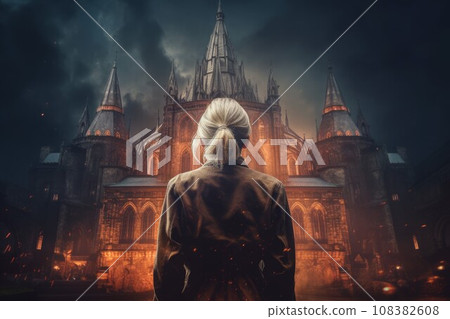 Bishop woman red church. Priest roch. Generate AI 108382608