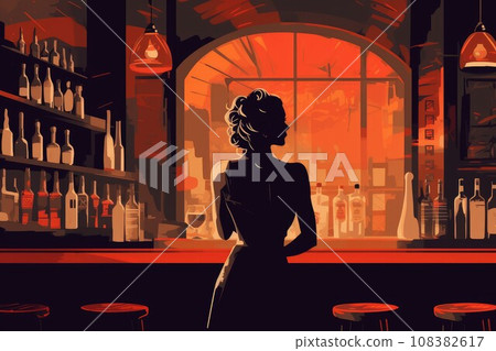 Bartender woman bar art. Night cocktail. Generate Ai 108382617