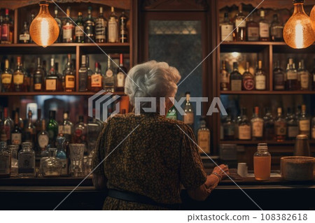 Bartender old woman time bar. Female lager. Generate Ai 108382618