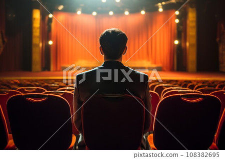 Actor man at chairs in theater. Role empty. Generate Ai Actor man at chairs in theater. Role empty. Generate Ai 108382695