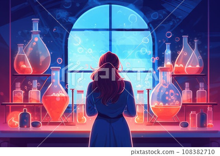 Chemist woman colorful illustration. Test laboratory. Generate Ai Chemist woman colorful illustration. Test laboratory. Generate Ai 108382710