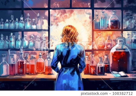 Watercolor woman chemist. Scientist liquid room. Generate Ai Watercolor woman chemist. Scientist liquid room. Generate Ai 108382712