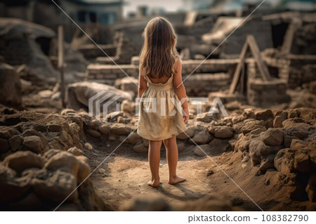 Archaeologist child girl. Discovering ruins. Generate Ai 108382790