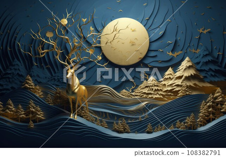 Modern art golden deer. Animal natural color. Generate Ai Modern art golden deer. Animal natural color. Generate Ai 108382791