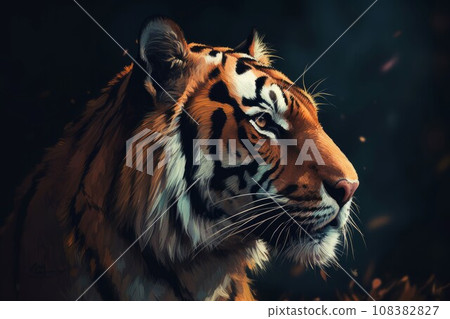 Tiger head closeup cinematic. Zoo fauna. Generate Ai Tiger head closeup cinematic. Zoo fauna. Generate Ai 108382827
