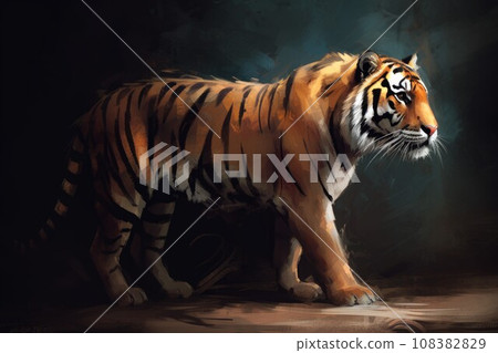 Tiger head closeup. Big striped carnivore. Generate Ai 108382829