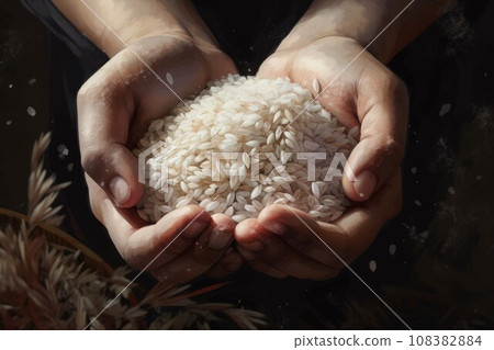 Rice hands grains food. Nutrition hunger. Generate Ai Rice hands grains food. Nutrition hunger. Generate Ai 108382884