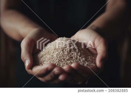 Rice hands grains. Agriculture meal. Generate Ai Rice hands grains. Agriculture meal. Generate Ai 108382885
