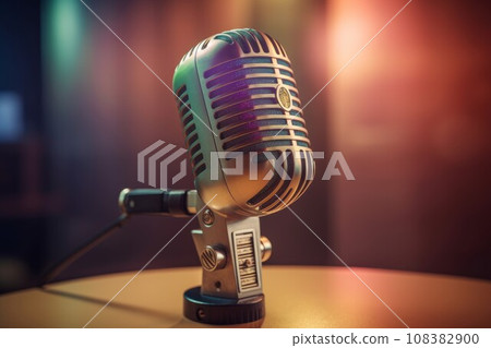 Retro metallic microphone. Live classic music. Generate Ai Retro metallic microphone. Live classic music. Generate Ai 108382900