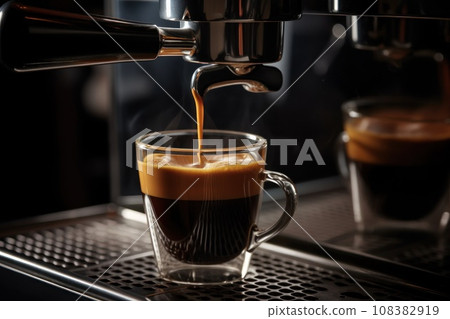Close-up of espresso pouring from coffee machine. 108382919