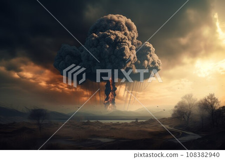 Nuclear explosion dramatic scene. Danger bomb. Generate Ai Nuclear explosion dramatic scene. Danger bomb. Generate Ai 108382940