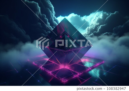 Abstract neon geometric futuristic. Futuristic prism. Generate Ai 108382947
